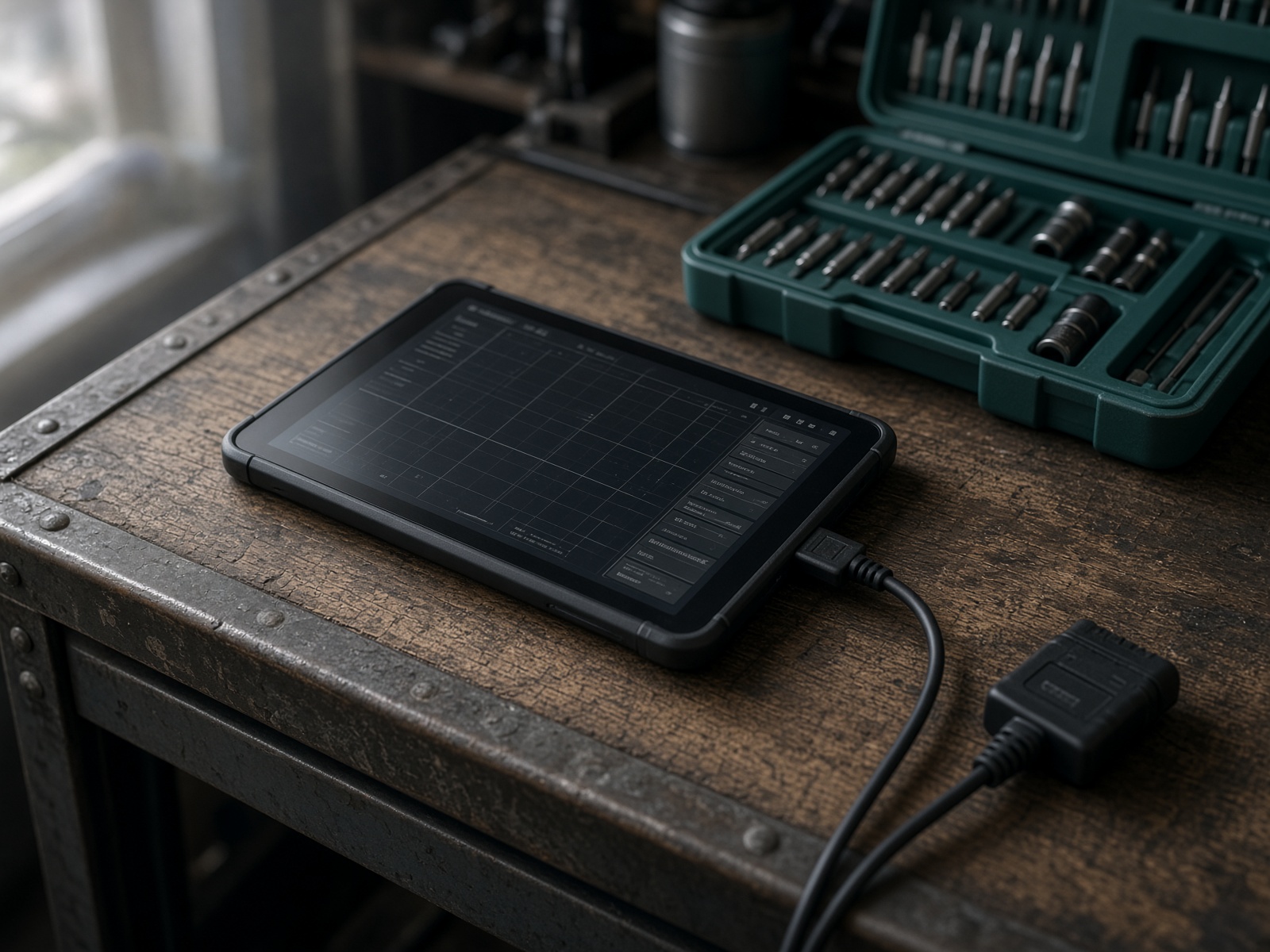 Tablet em bancada de diagnóstico